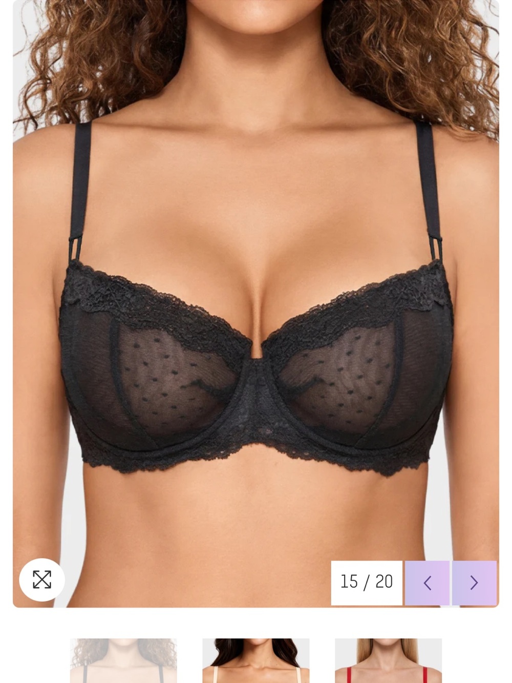 Sheer Black Lace Underwire Bra with Polka-Dot Mesh